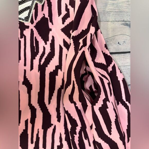 Rhode Tabitha Pink Purple Pixilated Zebra Print Hearts Applique Mini Dress S - Picture 10 of 15